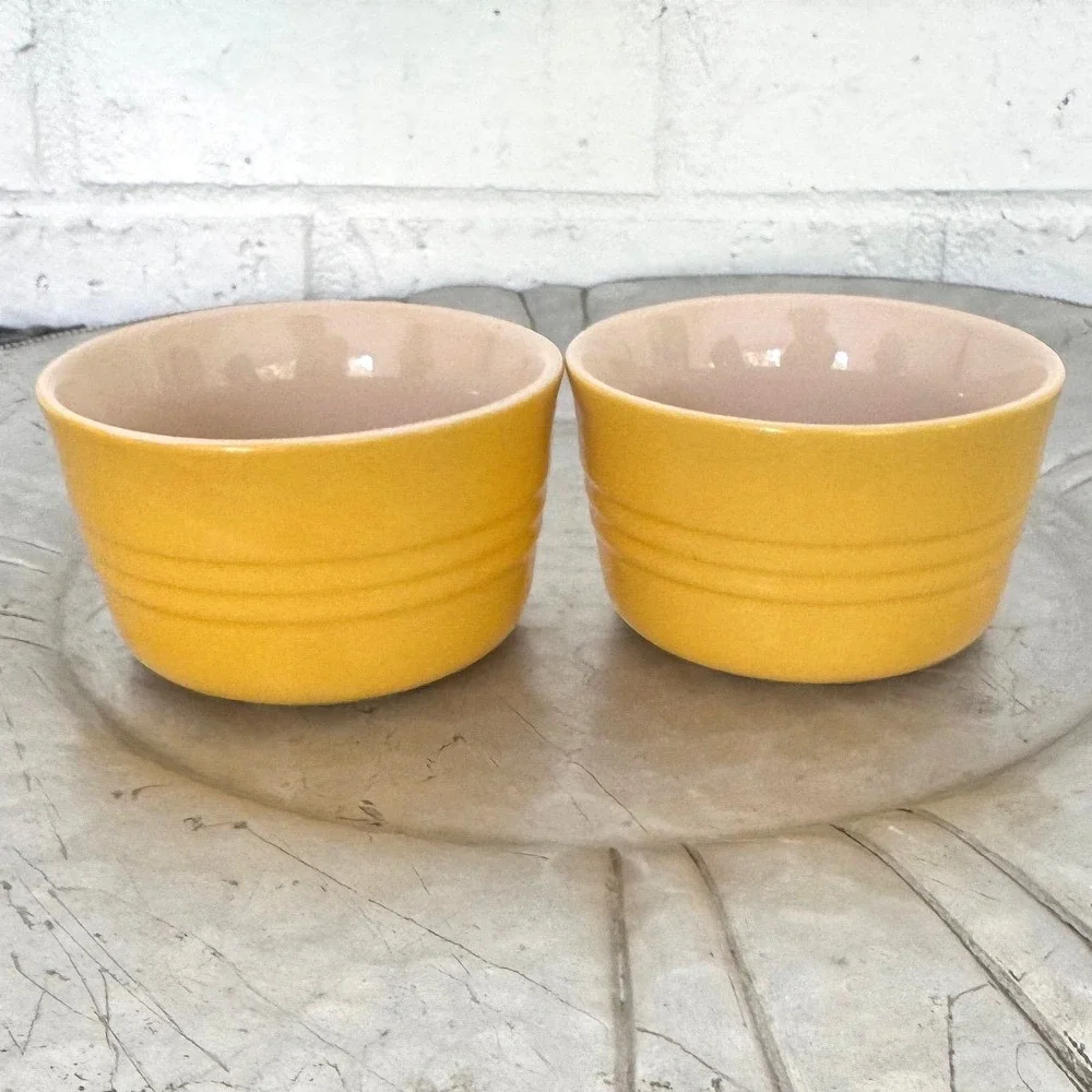 Le Creuset Yellow Stoneware Ramekin Stacking Bowls Set of 2
